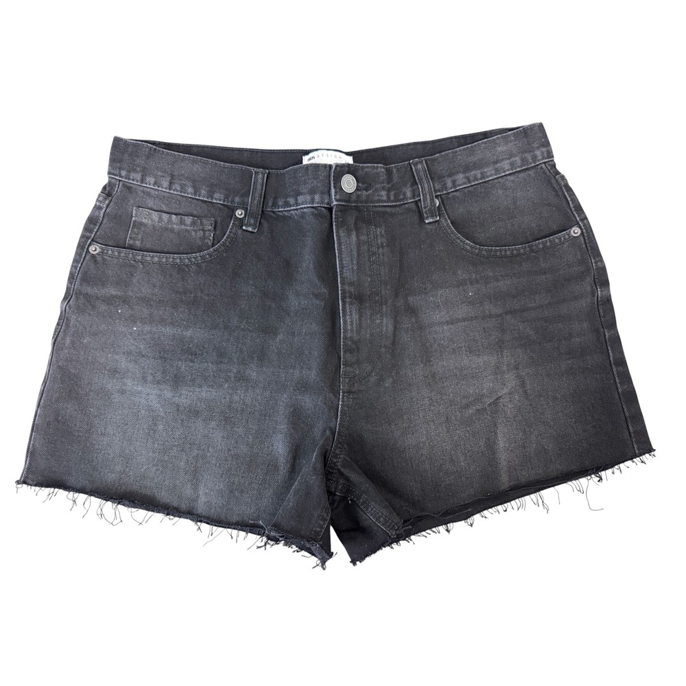 ASOS DESIGN Tall High Rise Denim Shorts Washed Black Raw Hem Size US 8
